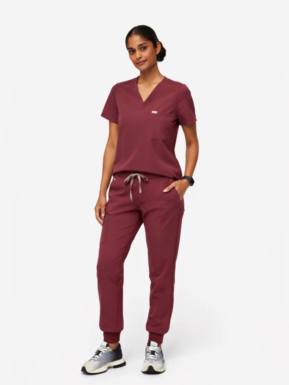 FIGS Dark Cherry Scrub SET - Casma Top XXL + Zamora Jogger Pants XL Tall